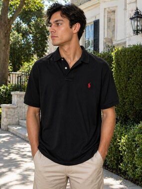 Polo Ralph Lauren Black Polo Shirt Red Pony Size XL Classic Fit Cotton